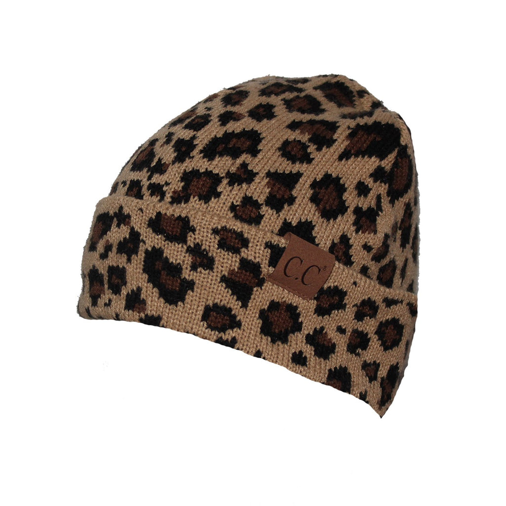 Brown Leopard Beanie Animal Print Knit Hat