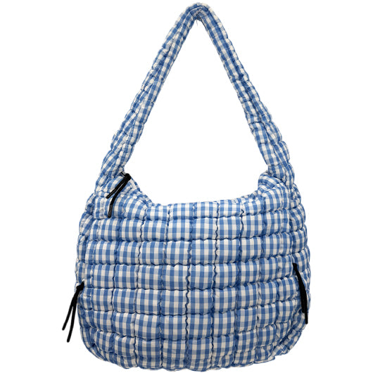 GZ-4171 Gingham Puffer Quilted Handbag Light Blue/White