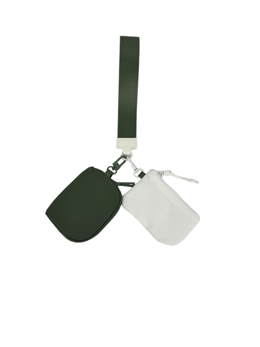 LL-4320 Wristlet Key Chain Double Pouch White Army Green