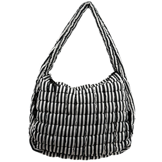 GZ-4171 Striped Puffer Quilted Handbag Black/White