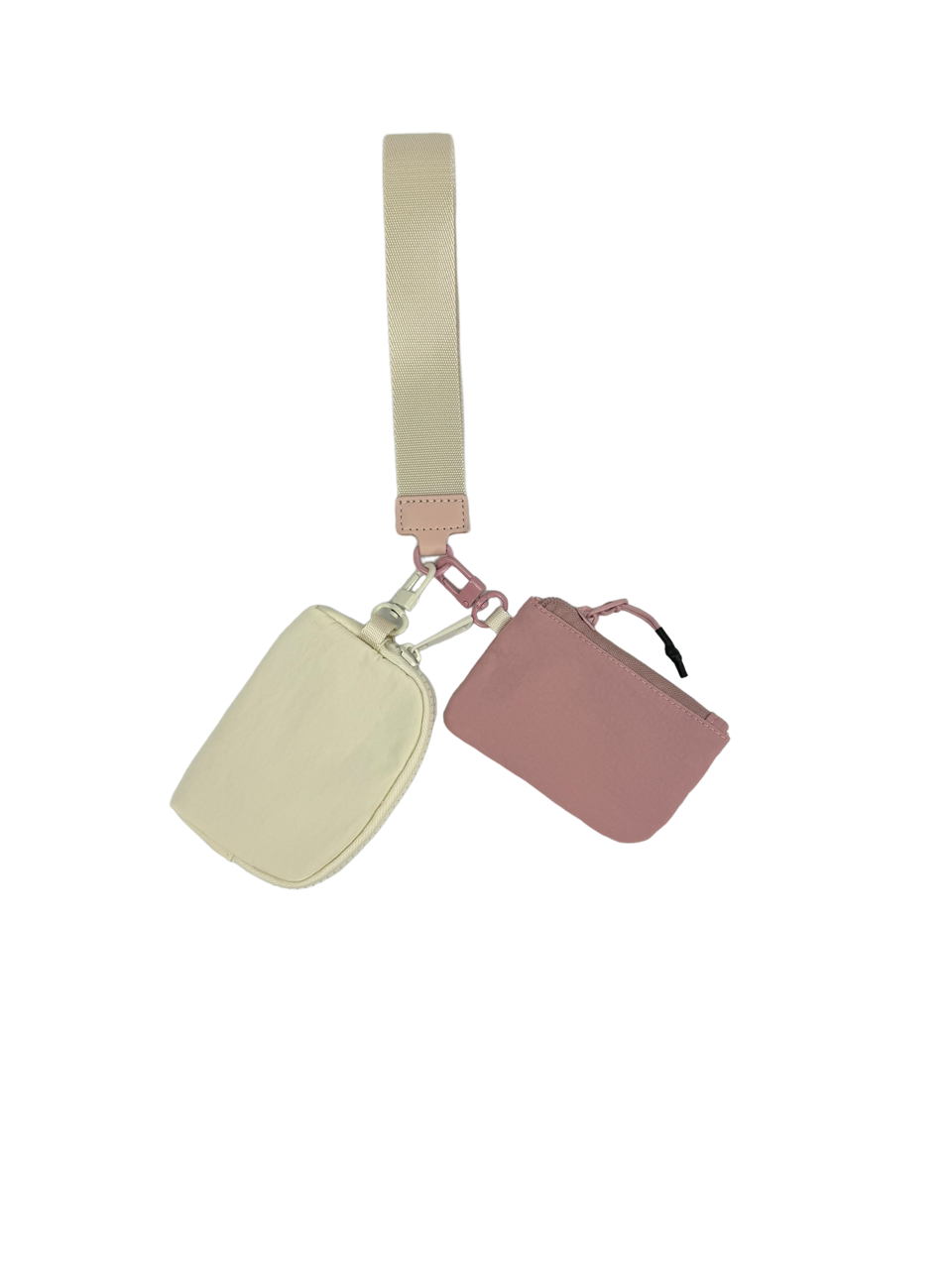 LL-4320 Wristlet Key Chain Double Pouch Cream/Mauve