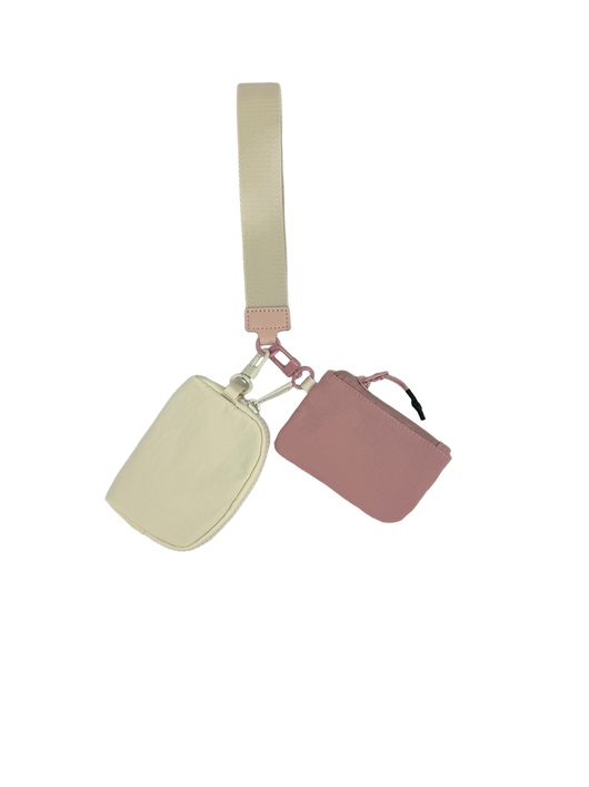 LL-4320 Wristlet Key Chain Double Pouch Cream/Mauve