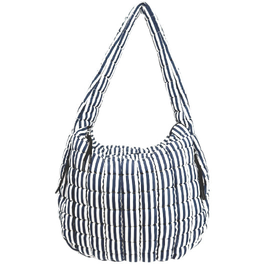 GZ-4171 Striped Puffer Quilted Handbag Navy/White