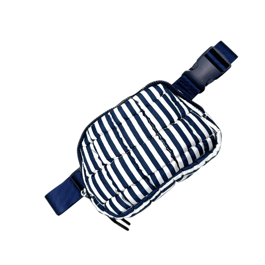 GZ-1511 Striped Puffer Quilted Belt Bag Navy/White