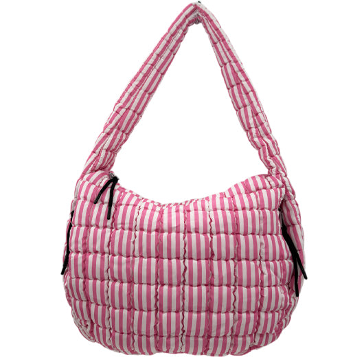 GZ-4171 Striped Puffer Quilted Handbag Pink/White