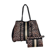 NP-4500 Leopard Brown Tan Stripe Neoprene Tote Bag