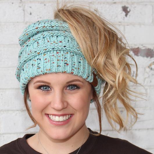 MB-33 MESSY BUN SPECKLED BEANIE MINT