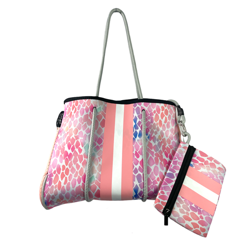 Neoprene store Ella Tote Pastel pink with silver Stripe